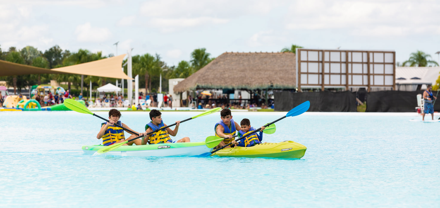 Kids playing in the lagoon area on kayaks